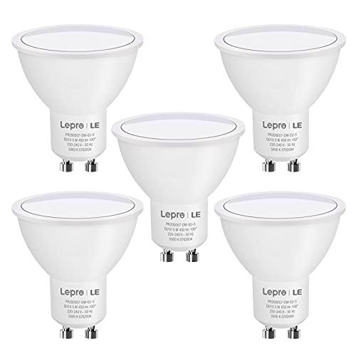 Lepro Bombilla LED GU10, Blanco Frío 5000K 5W Equivalente 50W Halógena 450 Lúmen