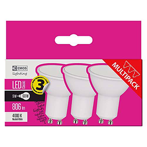 EMOS Juego de 3 bombillas LED MR16, 9 W, para bombillas halógenas de 60 W