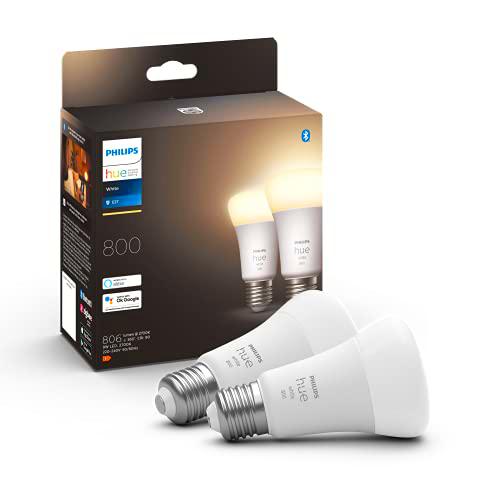 Philips Hue - Bombilla inteligente, E27, Luz cálida regulable