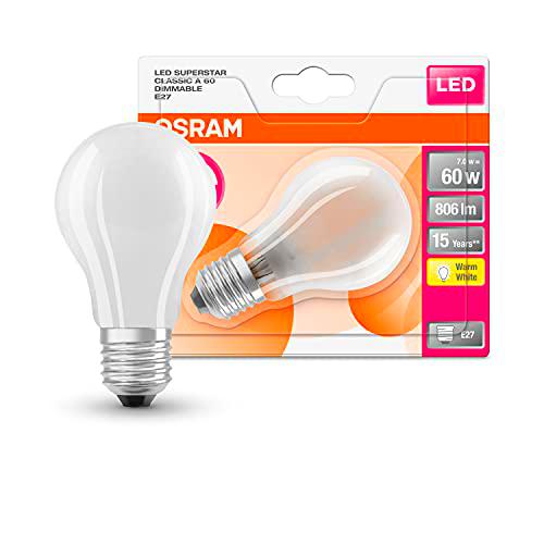 Osram Retrofit Cl A 60 Bombilla LED E27, 7 W, Blanco, 6 Unidades