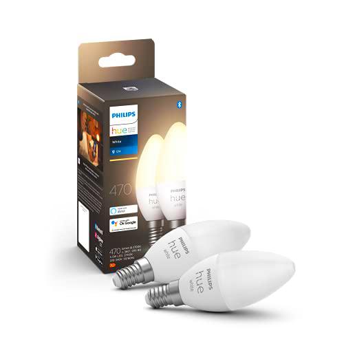 Philips Hue - Bombilla inteligente, E14, Luz cálida regulable