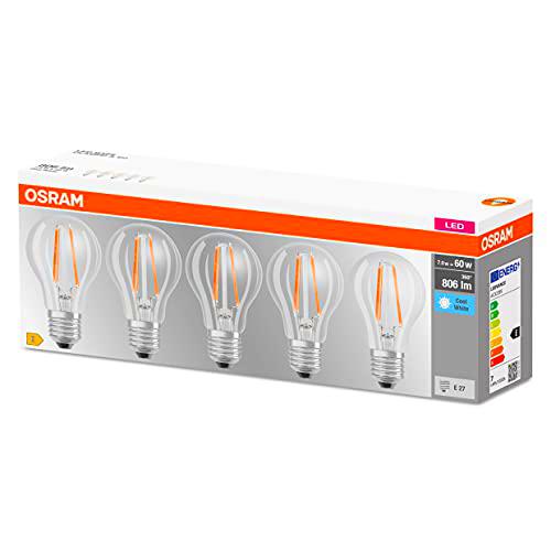 OSRAM LED Classic A60, lámparas LED de filamento transparente de vidrio para E27