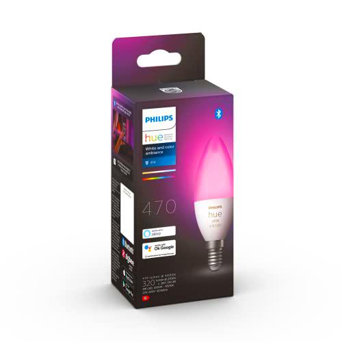 Philips Hue Bombilla Inteligente Vela LED E14, 52 W