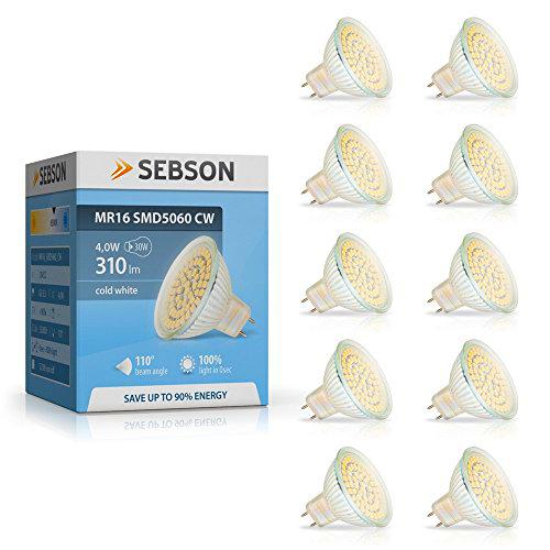 SEBSON Pack de 10 bombillas LED GU5.3/MR16 de 4 W - equivalente a bombilla incandescente de 35 W