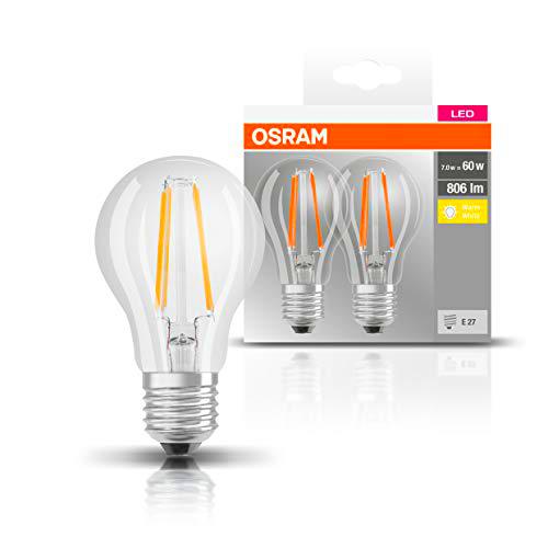 Osram Base, Bombilla LED E27, 7 W= 60w, Blanco, 2 Unidades