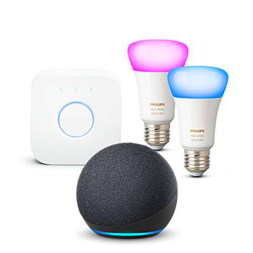 Nuevo Echo Dot (4.ª generación), Antracita + Philips Hue Bombilla Inteligente Starter Kit (2x E27)