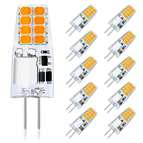 Anmossi Bombillas LED G4,Blanco Cálido 3000K,300Lm,3W G4 LED Bulbo,Equivalente a 35W Bombillas Halógenas,AC/DC 12V,Sin Parpadeo,No Regulable,Bombilla de Ahorro de Energía LED G4,Paquete de 10