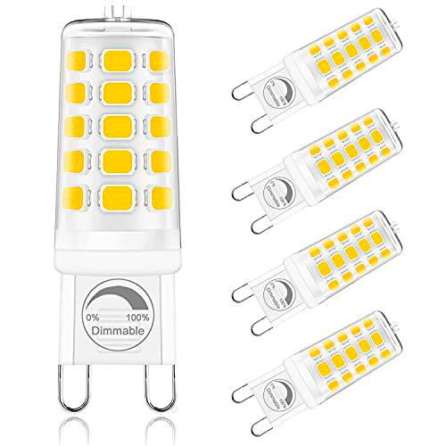 ONSTUY Bombilla LED G9 Regulable,3000K Blanco Cálido,4W G9 Bombillas LED,Lámpara Halógeno Equivalente 40W,400Lm,Ángulo de Luz de 360º,AC 220-240V,Sin Parpadeos,Paquete de 5