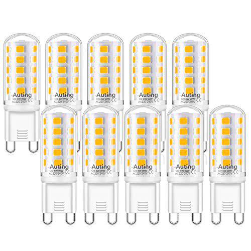 Bombillas LED G9 regulables,4W 2700K blanca cálida,repuesto para bombillas halógenas de 20W-40W G9,bombillas LED G9 sin parpadeo,400lm AC220-240V 360 grados de ángulo de dispersión de luz,10 unidades