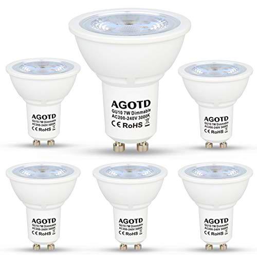 AGOTD Bombillas LED GU10 Regulable 7w Blanco Cálido