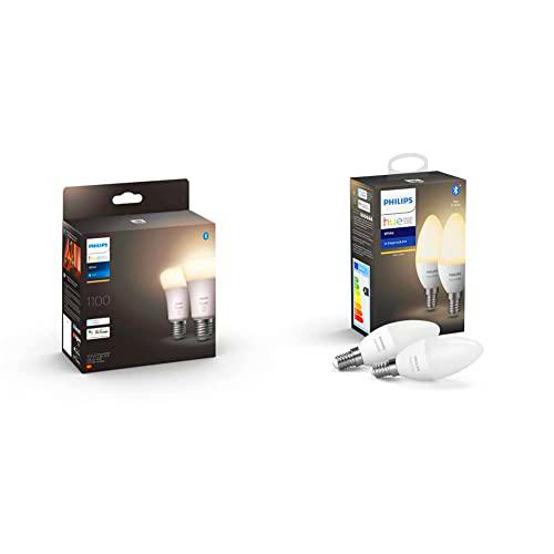 Philips Hue - Bombilla LED Inteligente, A60 E27, Luz Cálida Regulable,Pack de 2 Bombillas LED Inteligentes + Bombilla inteligente E14