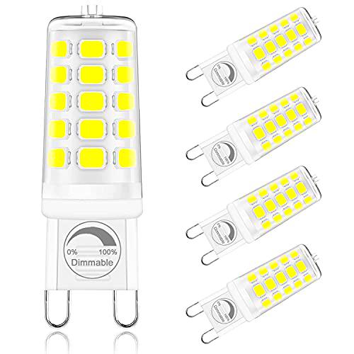 ONSTUY Bombilla LED G9 Regulable,6000K Blanco Frío,4W G9 Bombillas LED,Lámpara Halógeno Equivalente 40W,400Lm,Ángulo de Luz de 360º,AC 220-240V,Sin Parpadeos,Paquete de 5