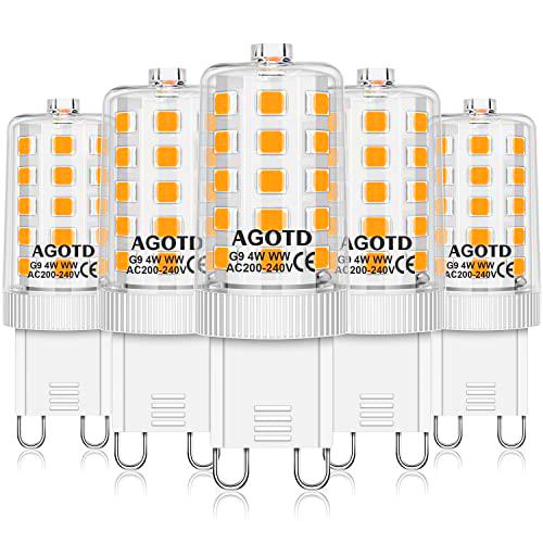 AGOTD Bombillas LED G9 4W Equivale 40W Halógena, 2700K Blanco Cálido 400LM