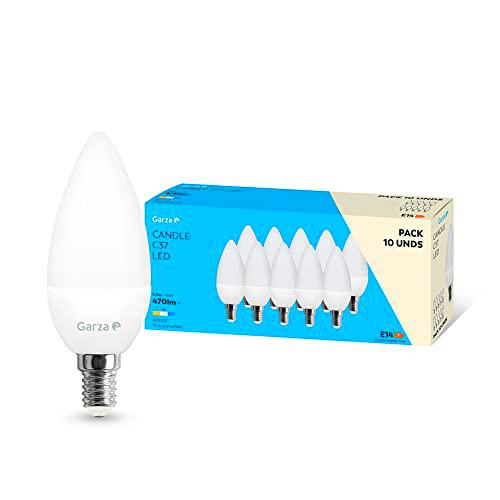 Garza - Pack de 10 Bombillas LED Vela C37, 5.5W (equivalente a 40W de incandescencia)