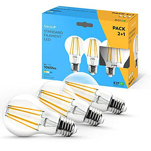 Garza - Pack de 3 Bombillas de Filamento LED Estándar A60