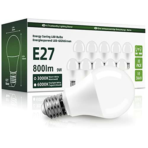 OGADA 9W Bombillas LED A60, casquillo E27 Luz Blanca Cálida 3000K