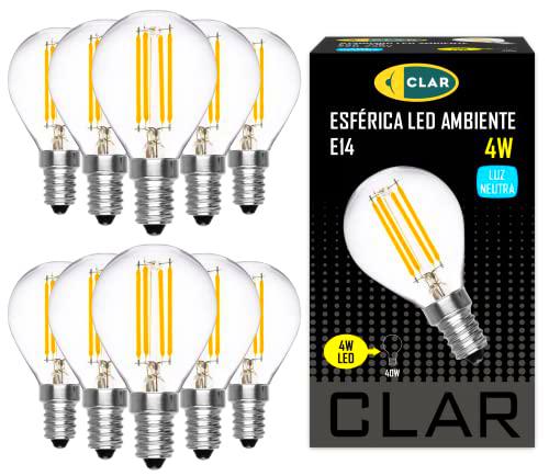 CLAR - Bombilla Filamento Led 4W, Bombilla Led E14 (Equivalente a 40W) Bombilla Led Casquillo Fino