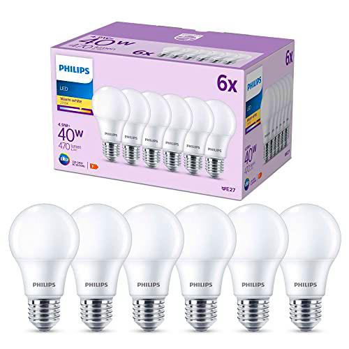 Philips Bombilla LED, casquillo E27, 4.3w, blanco calido 2700kelvins