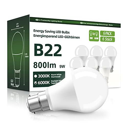 OGADA Bombilla LED A60, blanco frío 6000K, 800 Lúmen