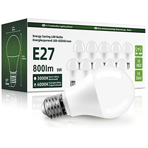 OGADA Bombilla LED A60, blanco frío 6000K, 800 Lúmen