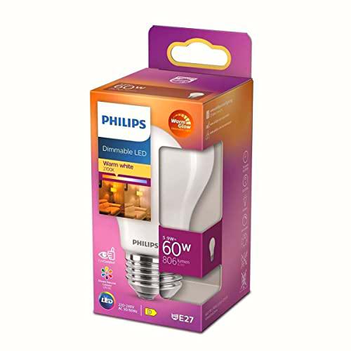 Philips LED - Bombilla LED Clásica, A60 E27, Luz Blanca Cálida Regulable, 60W