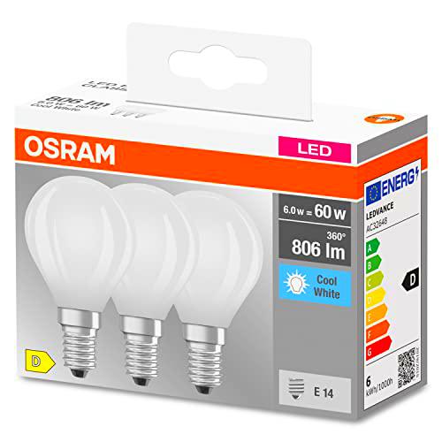 OSRAM Lámpara de filamento de estrella, E14 base, vidrio esmerilado ,Blanco frío (4000K)