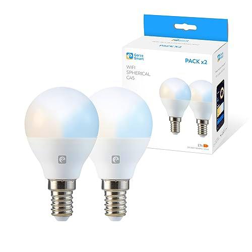 Garza Smarthome - Pack 2 Bombilla LED Inteligente Wifi Esférica G45 E14 5W (40W de Equivalencia) CCT