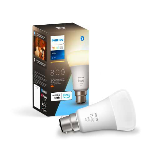 Philips Hue Bombilla LED inteligente blanca 1 paquete [casquillo de bayoneta B22] blanco cálido