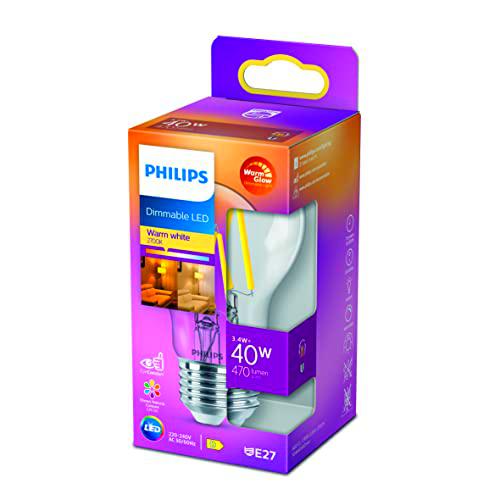 Philips LED - Bombilla LED Clásica, A60 E27, Luz Blanca Cálida Regulable, 40W