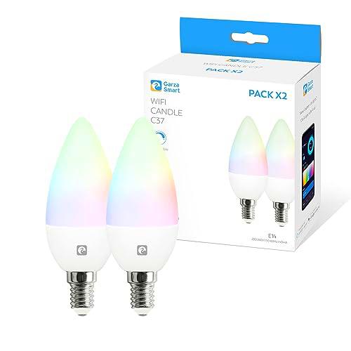 Garza Smarthome - Pack 2 Bombilla LED Inteligente Wifi Vela C37 E14 5W (40W de Equivalencia) RGB+CCT