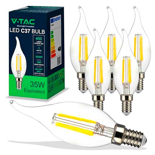 V-TAC 6x Bombillas LED Vela Filamento E14-4W (Equivalente a 35W)