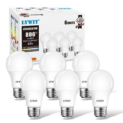 LVWIT Bombillas LED E27, 8W Equivalente a 60W, 2700K Luz Blanca Cálida