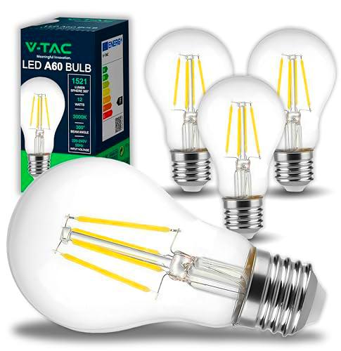 V-TAC 4x Bombillas LED Filamento A60 E27-12W (Equivalente a 100W)