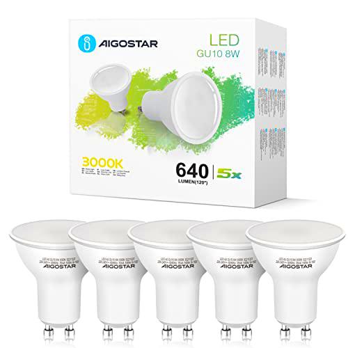 Aigostar - Bombilla LED 8W GU10, Luz calida 3000K, 640lm