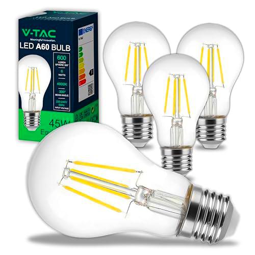 V-TAC 4x Bombillas LED Filamento A60 E27-6W (Equivalente a 45W)