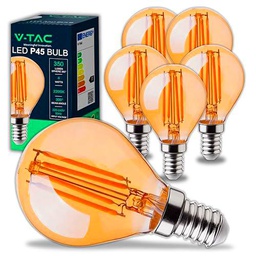 V-TAC 6x Bombillas LED Filamento P45 Ámbar E14-4W (Equivalente a 30W)