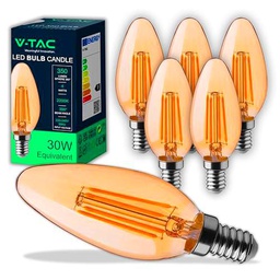 V-TAC 6x Bombillas LED Filamento Vela Ámbar E14-4W (Equivalente a 30W)