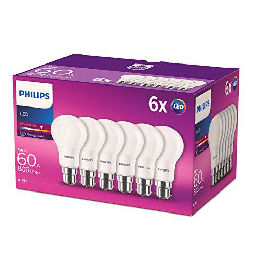 Philips - Bombilla LED con casquillo de bayoneta de 8 W (60 W) 