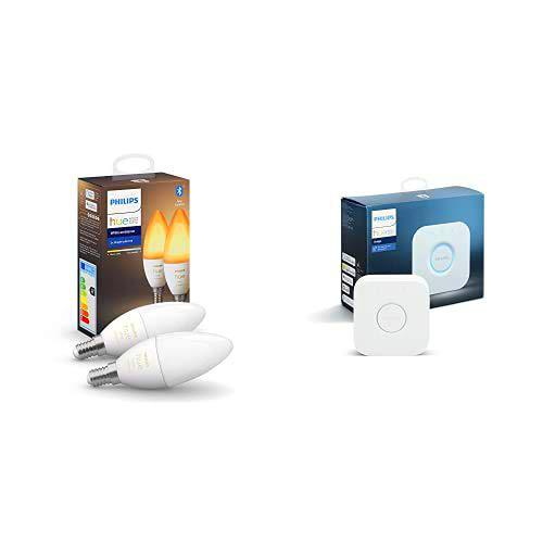 Philips Hue 2 Bombilla Inteligente VelaLED E14 + Philips Hue Puente de Conexión Controlable vía WiFi