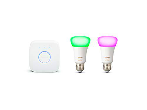 Philips Hue Bluetooth Pack 2 Bombillas Inteligentes LED E27 y Puente