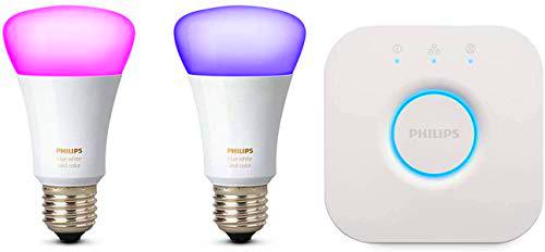 Philips Hue Kit 2 Bombillas Inteligentes LED E27, 9.5 W y Puente