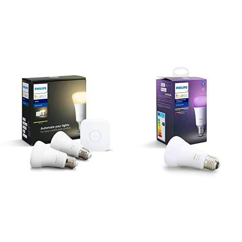 Philips Hue Pack de 2 Bombillas Inteligentes LED E27 y Puente