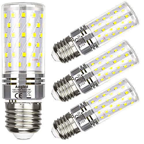 Aogled Bombilla Led E27 12W 6000K,Equivalente Lámpara Halógena De 100W,Blanco Frio 6000K,1200lm,ángulo 360,Tornillo Edison E27,No Regulable,Sin Parpadeo,AC 85-265V,E27 Iluminación Led,4 Unidades